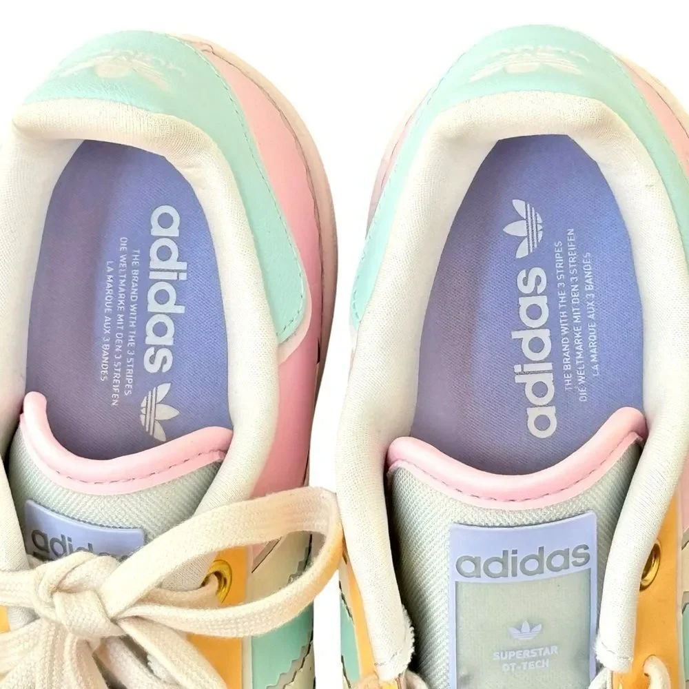 Adidas Originals Superstar OT Tech Pink Mint White Lace Up Sneakers. Size 7. NEW